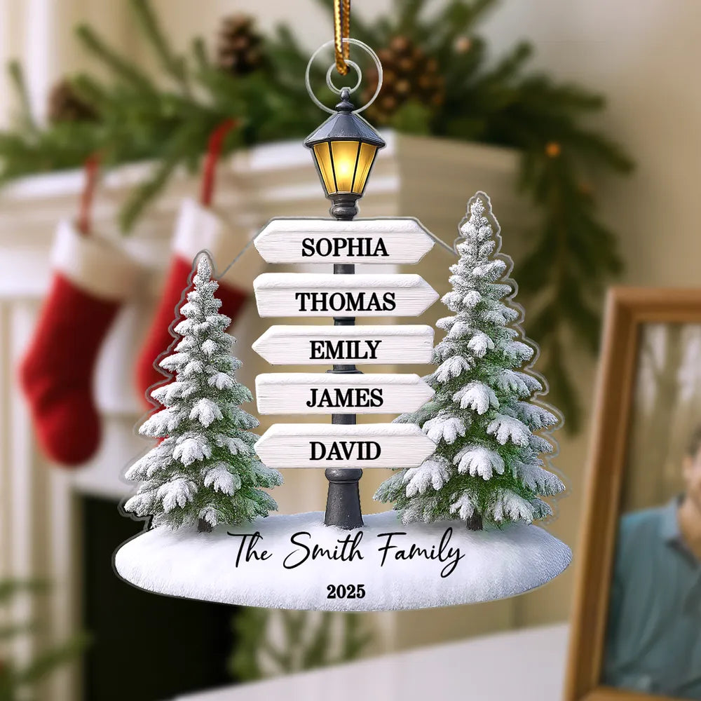 Family Name Tree Sign Acrylic Ornament – Personalized Christmas Decoration
