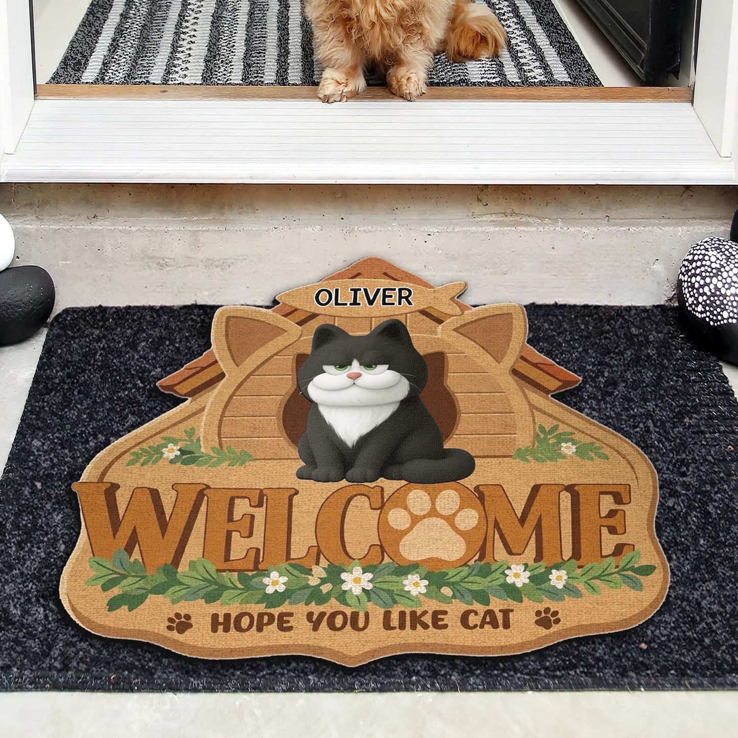 Personalized Shaped Doormat with Cat and Paw Print Welcome Home Gift for Cat Lovers, Cute Entryway Decor