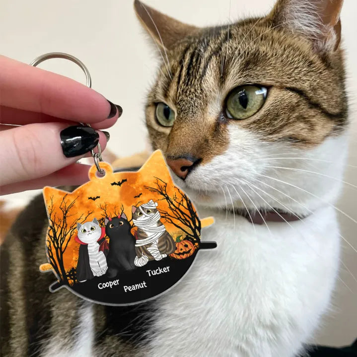 Personalized Halloween Cat Face Shaped Keychain, Car Hanger, Pillow, and Sign - Perfect Gift for Cat Lovers