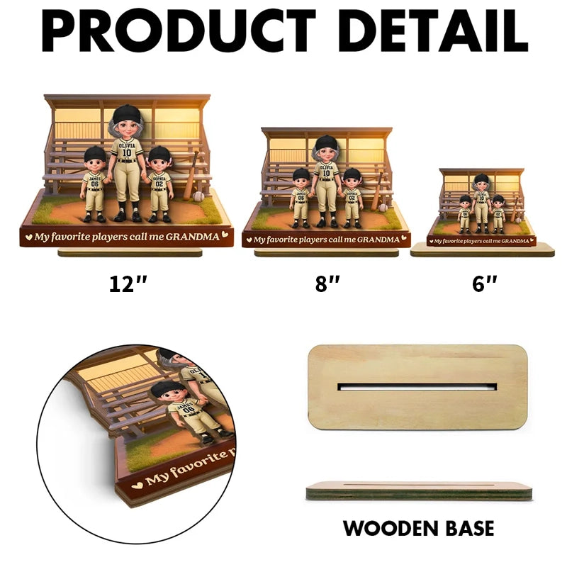 Personalized 2-Layer Wooden Plaque Baseball Bleachers Grandma With Grandkids Keepsake Decor, Unique Gift for Grandma