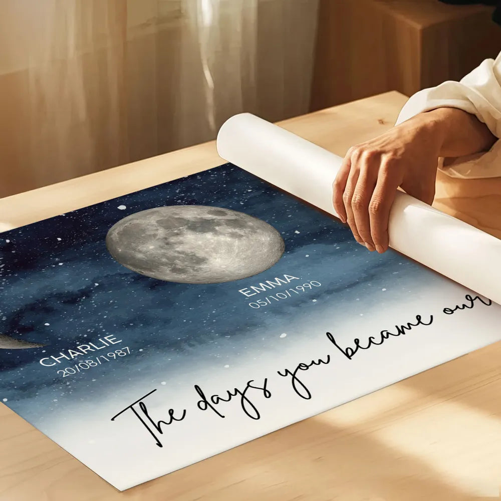 Starry Night Moon Phases Poster, Personalized The Days You Became Our Mum Print, Heartwarming Gift for Mom