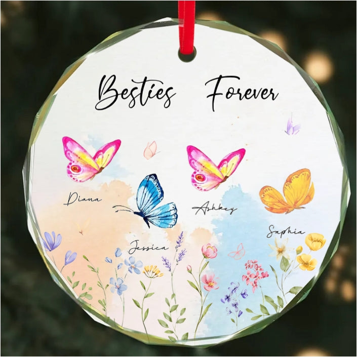 Besties Sisters Grandma Mom Beautiful Butterflies Personalized Circle Ceramic Ornament