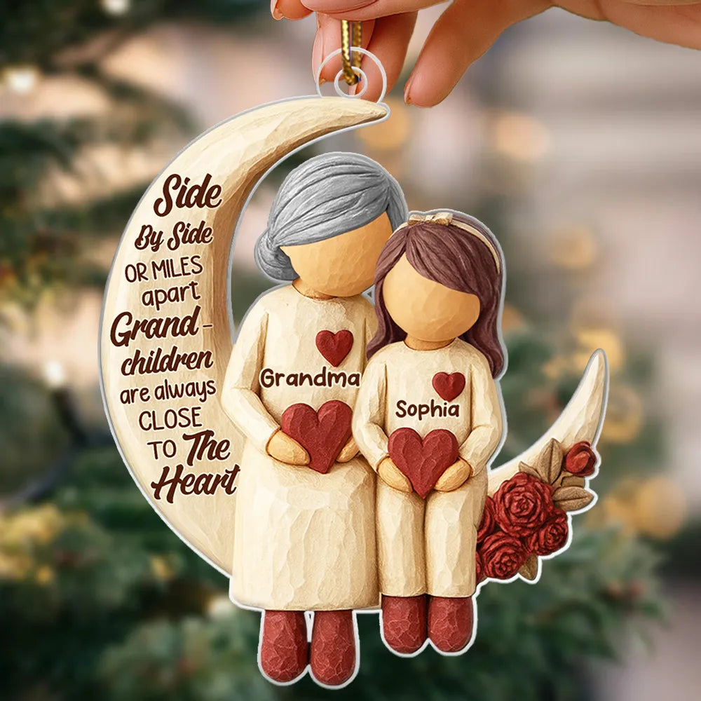 Acrylic Ornament with Grandma and Grandchild Moon Quote Heartwarming Personalized Keepsake for Long-Distance Family Unique Gift