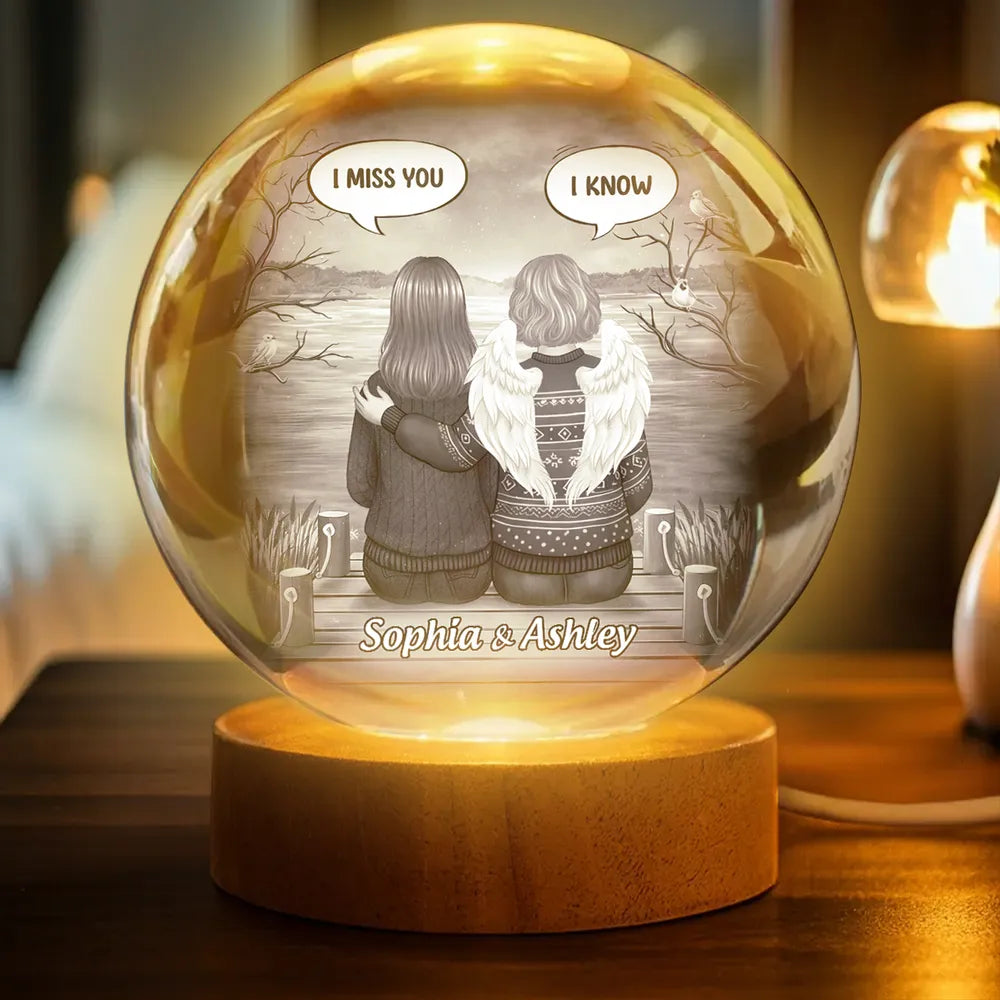 Personalized Globe Lamp with I Miss You I Know Back View Scene, Unique Memorial Sympathy Gift for Family
