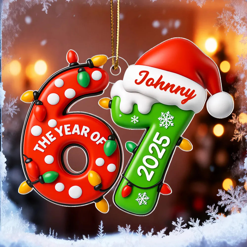 Custom Six Seven Acrylic Ornament for Christmas, Festive Santa Hat Design for Grandkids & Gen Alpha, Cute Keepsake Gift for Holiday Celebration