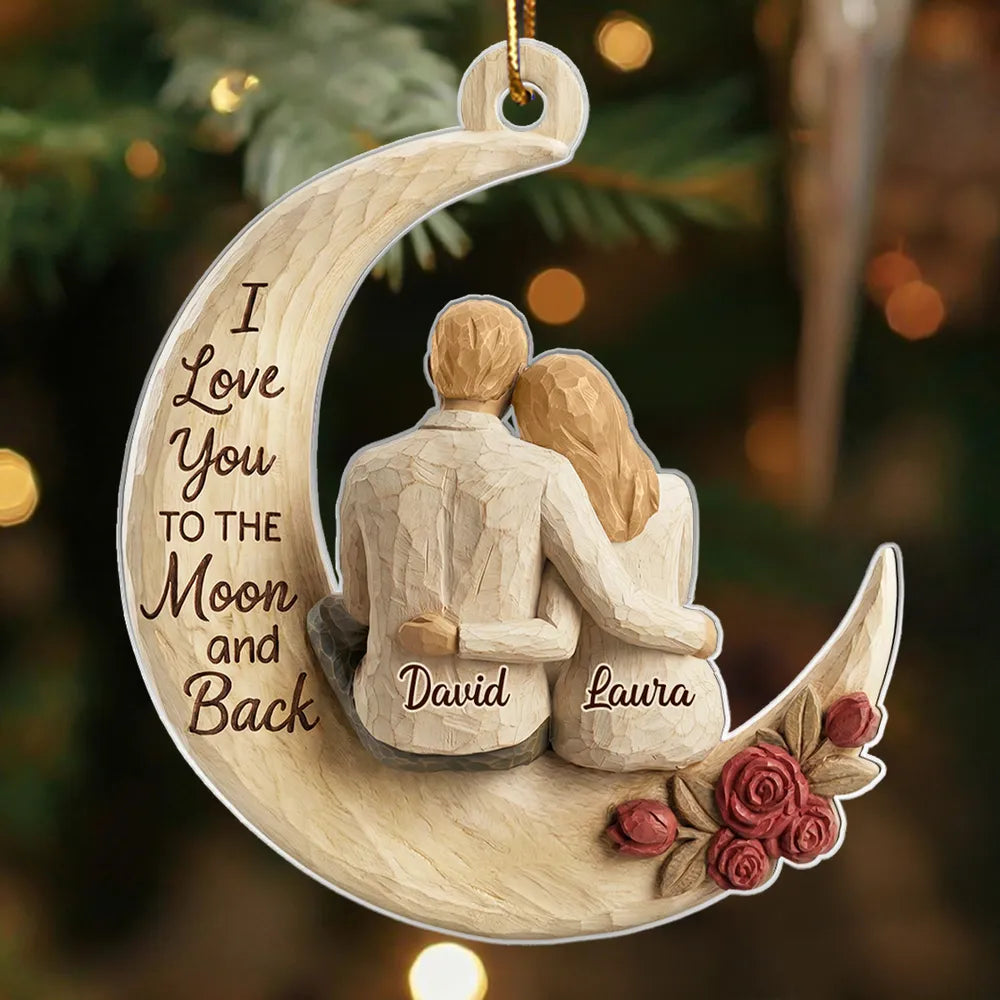 Acrylic Ornament Couple Hugging on Moon I Love You to the Moon and Back Unique Gift for Anniversary Romantic Keepsake