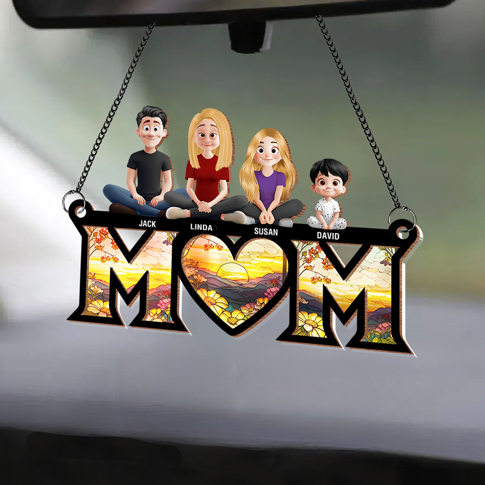 Personalized Wood and Acrylic Layered Ornament – Custom 'MOM' Hanging Ornament with Names of Children – Unique Gift for Mother’s Day, Birthdays, or Special Occasions