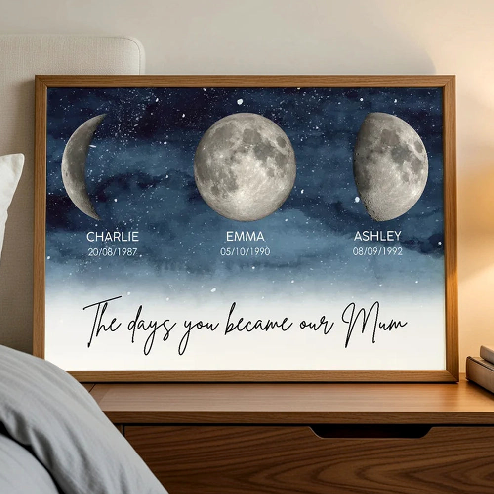 Starry Night Moon Phases Poster, Personalized The Days You Became Our Mum Print, Heartwarming Gift for Mom