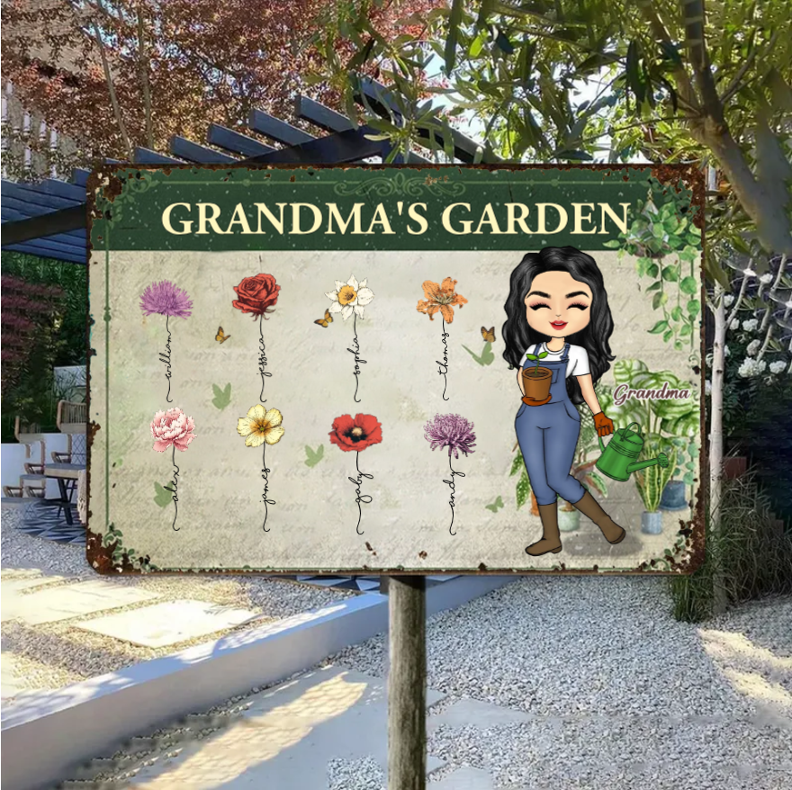 Grandma's Custom Garden: Personalized Grandchildren Flower Art Poster, Canvas, Ornament, and Metal Sign – Perfect for Home Decor or Gift