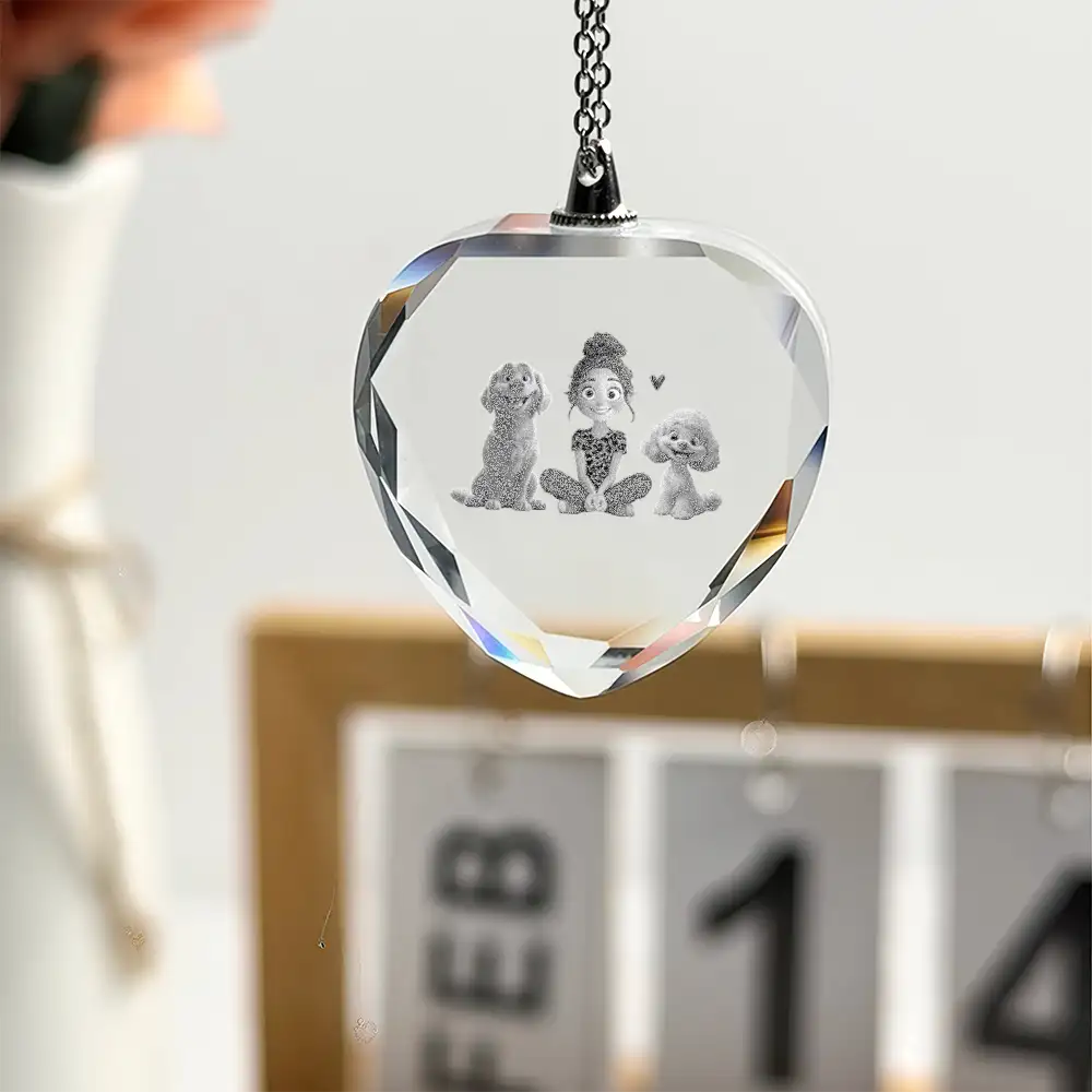 Cartoon Dog Mom as A Custom Engraved Crystal Car Hanger or as A Custom Car Hanger – A Unique Surprise for Mother's Day, Valentine's Day, or Pet Lovers