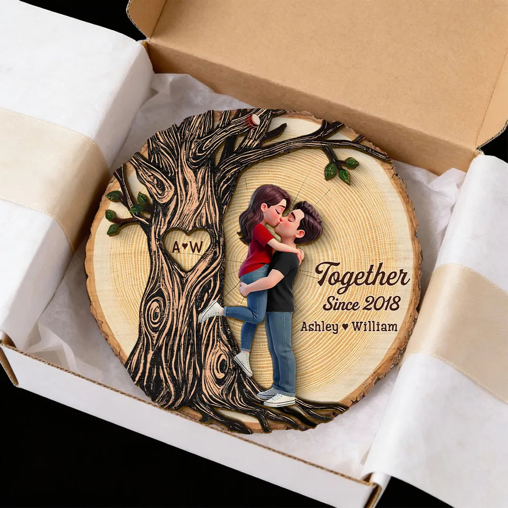 Personalized 2-Layer Wooden Plaque, Kissing Couple by Tree of Love for Anniversary Decor, A Unique Romantic Gift