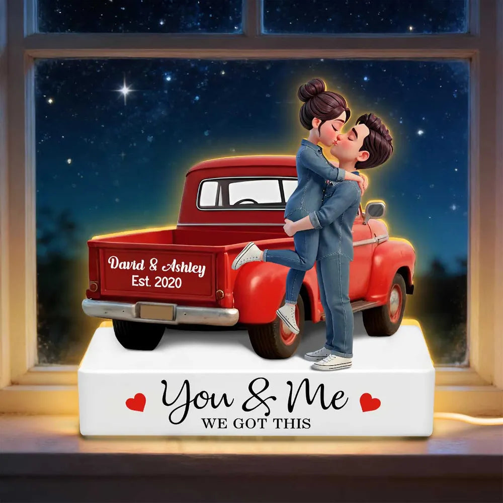 You & Me We Got This Acrylic Light Box Warm Glow Kissing Couple in Pickup Truck Scene A Sweet Custom Keepsake Gift