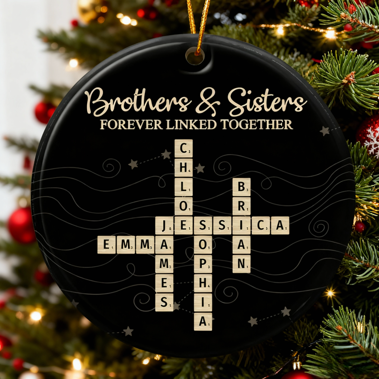 Ceramic Sibling Ornament - Midnight Tile Design Christmas Gift