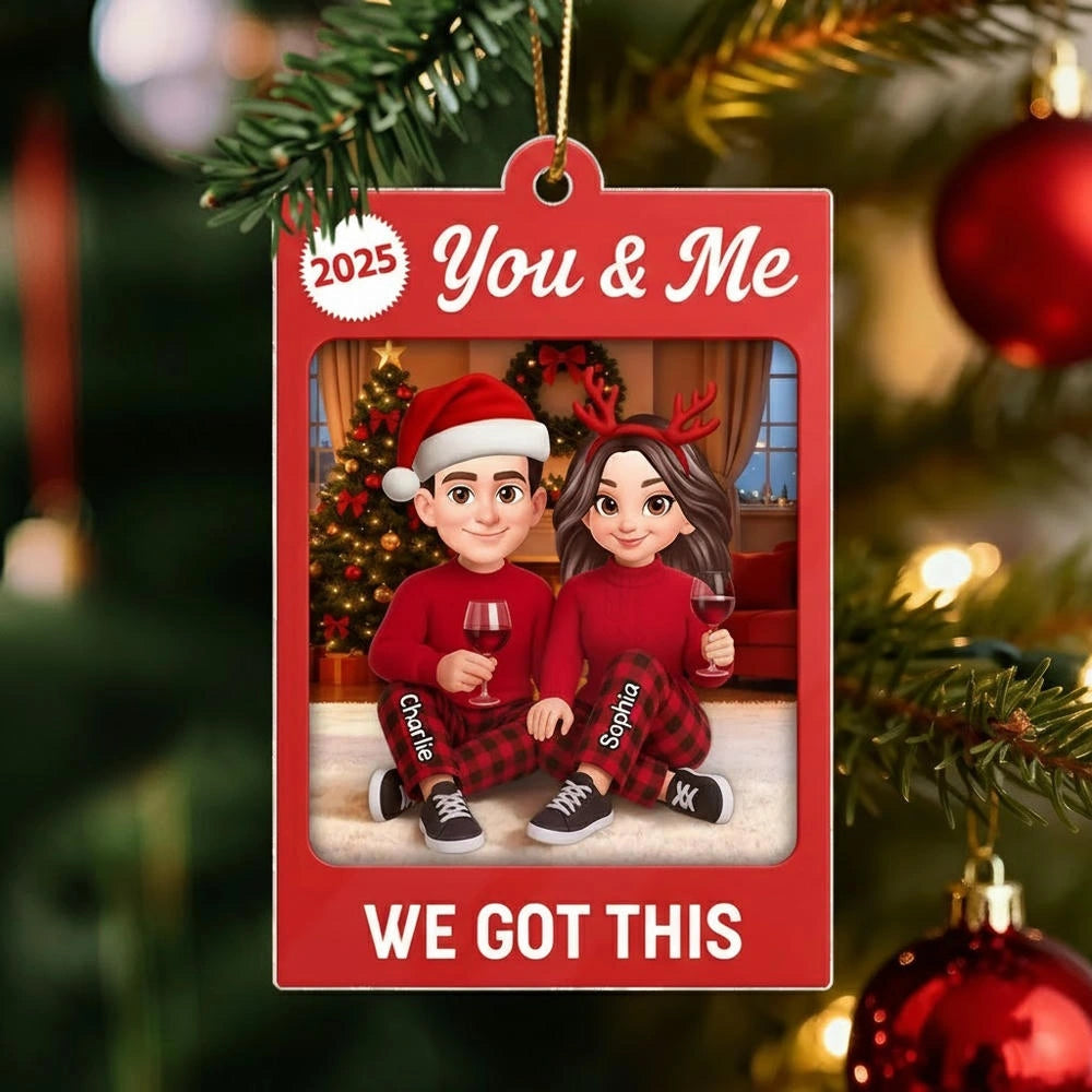 Personalized Acrylic Ornament for Couple – You & Me Christmas Decor, Cozy Cartoon Style, Unique Romantic Holiday Gift