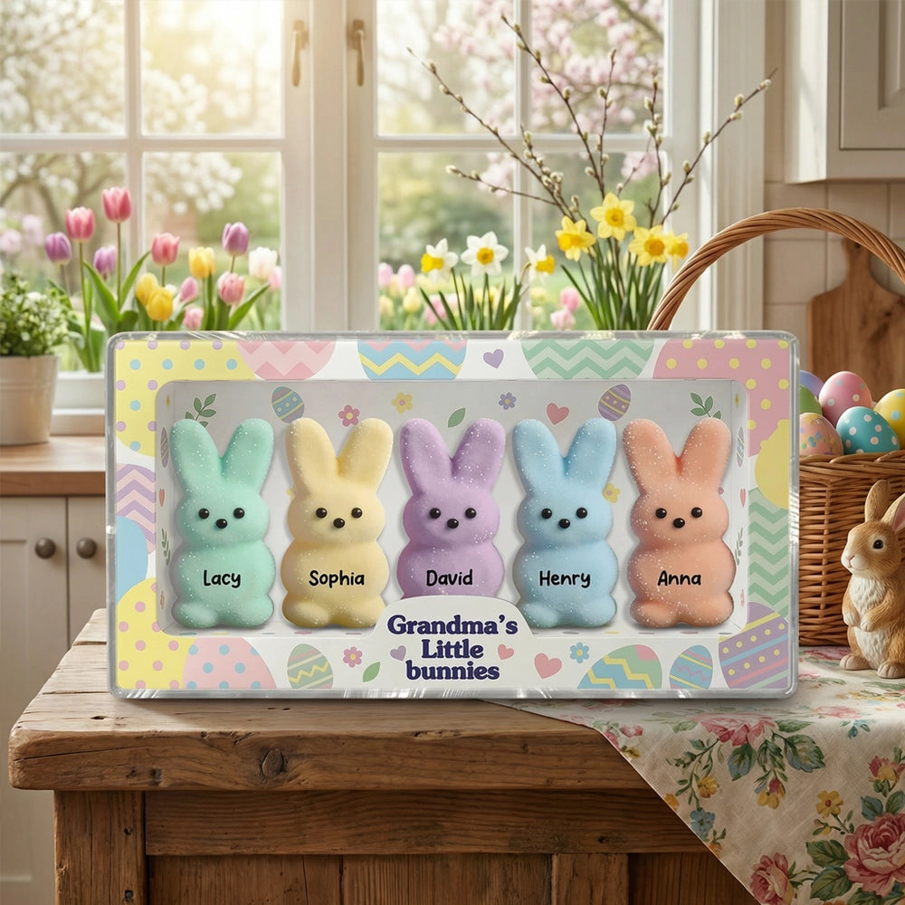 Personalized Rectangle Acrylic Block Plaque for Grandma, Pastel Easter Bunnies Desk Decor, Unique Gift She'll Love