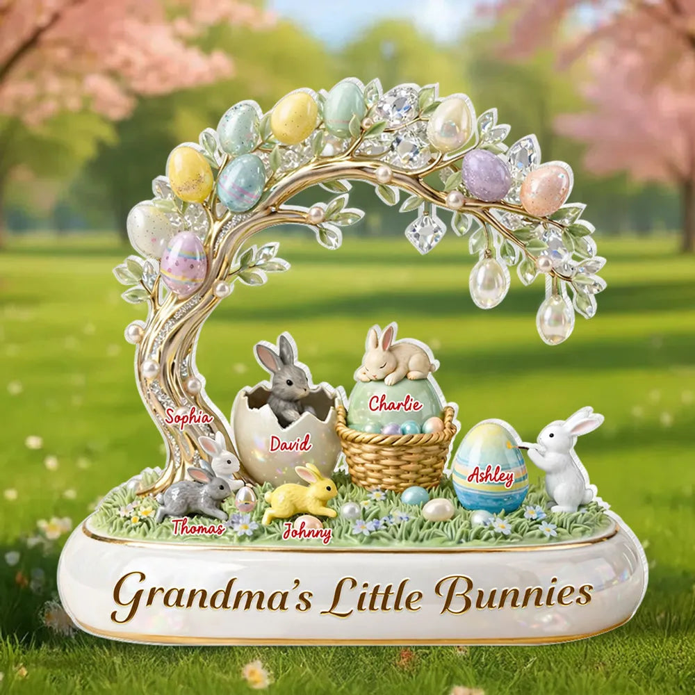 Personalized Shaped Acrylic Block Plaque Grandma's Little Bunnies Easter Egg Scene - Unique Easter Gift for Grandma