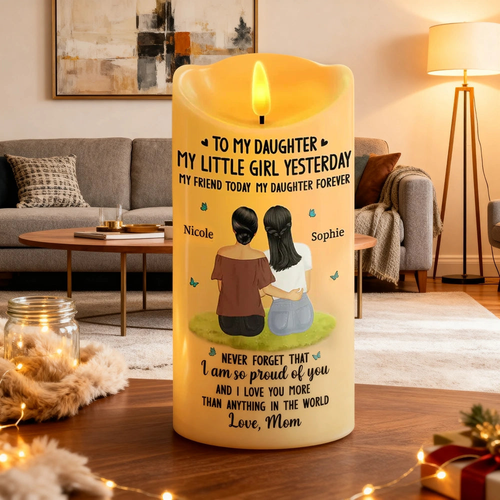 To My Daughter Personalized Flameless LED Candle - Soft Warm Light Sentimental Gift from Mom for Cozy Home Ambiance