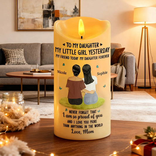 To My Daughter Personalized Flameless LED Candle - Soft Warm Light Sentimental Gift from Mom for Cozy Home Ambiance