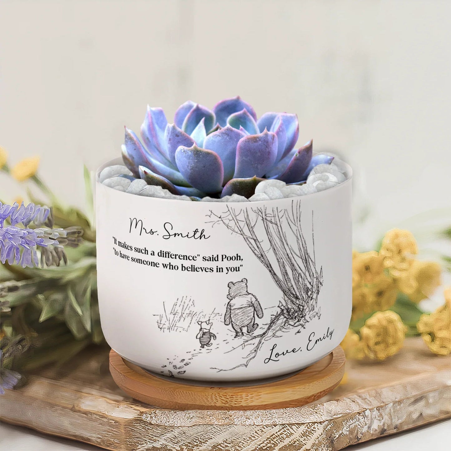 Personalized Ceramic Planter with Tray for Teacher Appreciation, Succulent Display, Unique Thank You Gift