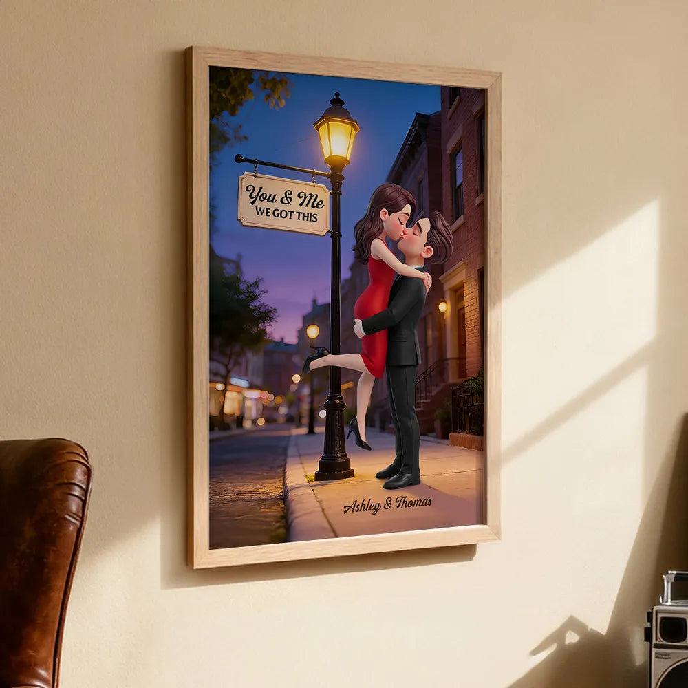 You & Me We Got This Street Lamp Couple Hug Poster, Personalized Modern Wall Decor, Sweet Gift for Couple