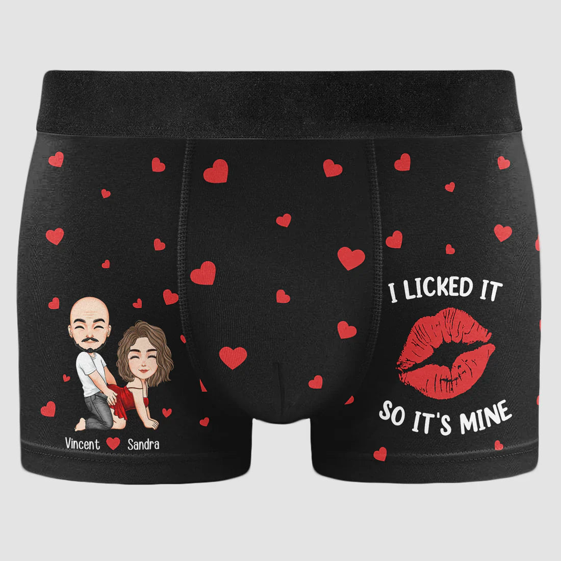 Personalized Men's Boxer Briefs with Cartoon Couple & 'I Licked It So It's Mine' Funny Romantic Gift for Husband