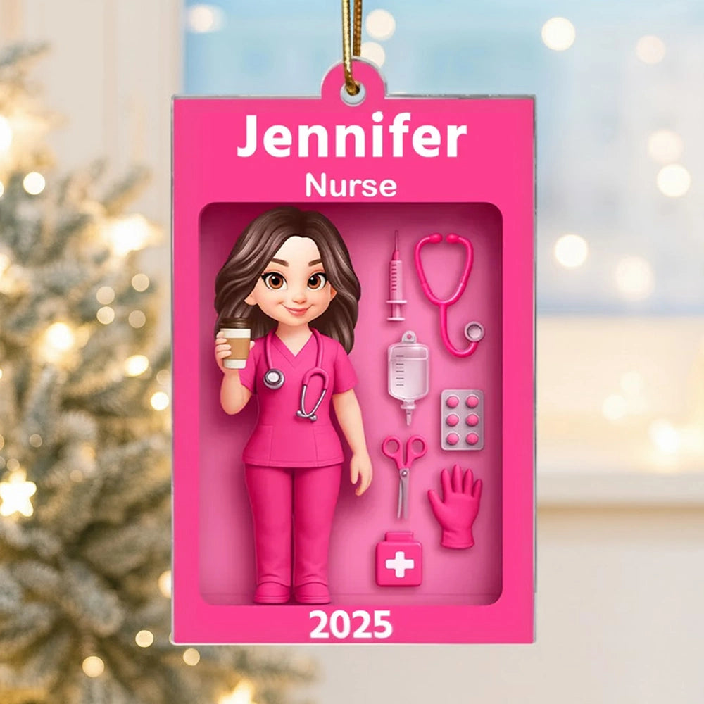Personalized Nurse Acrylic Ornament Toy-Box Style, Custom Gift For Nurses & Coworkers, Cute Christmas Tree Decor