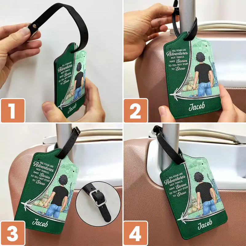 Personalized Leather Luggage Tag Adventure Quote Travel Gift for Her - Unique Creative Gift for Travelers