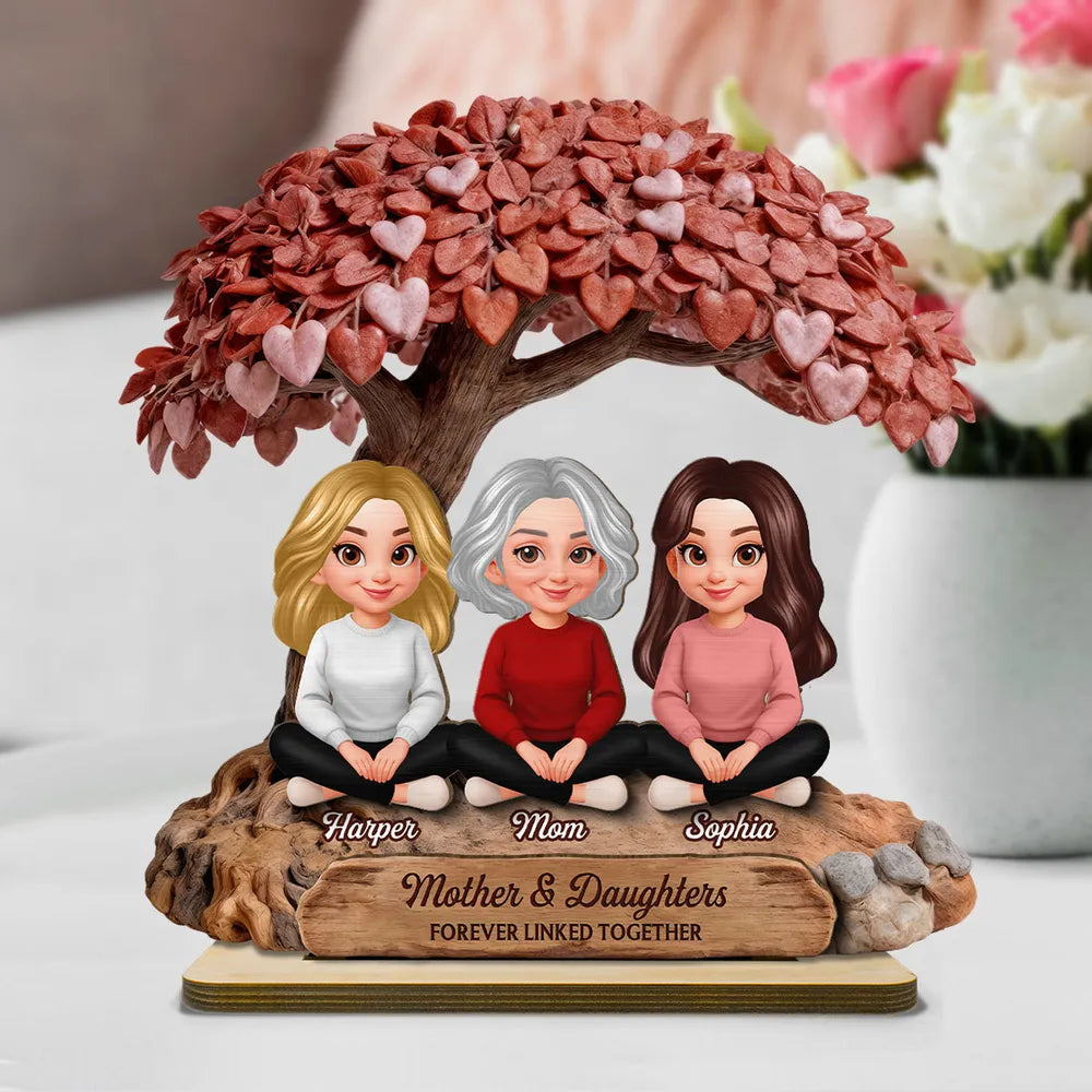 Personalized 2-Layer Wooden Plaque Heart Tree Family Scene for Mom, A Unique Mother's Day Gift With Sentimental Value