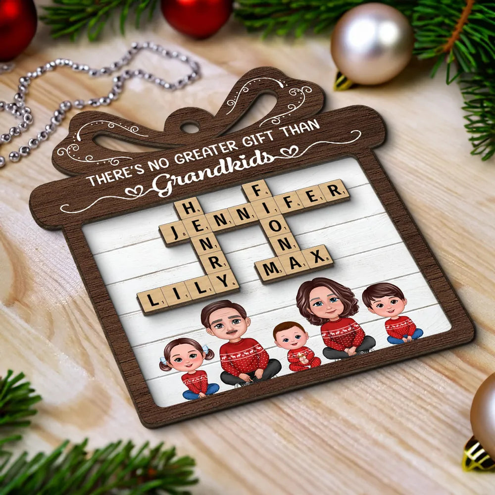 No Greater Gift Than Grandkids Crossword Puzzle Art Personalized 2-Layer Wooden Ornament
