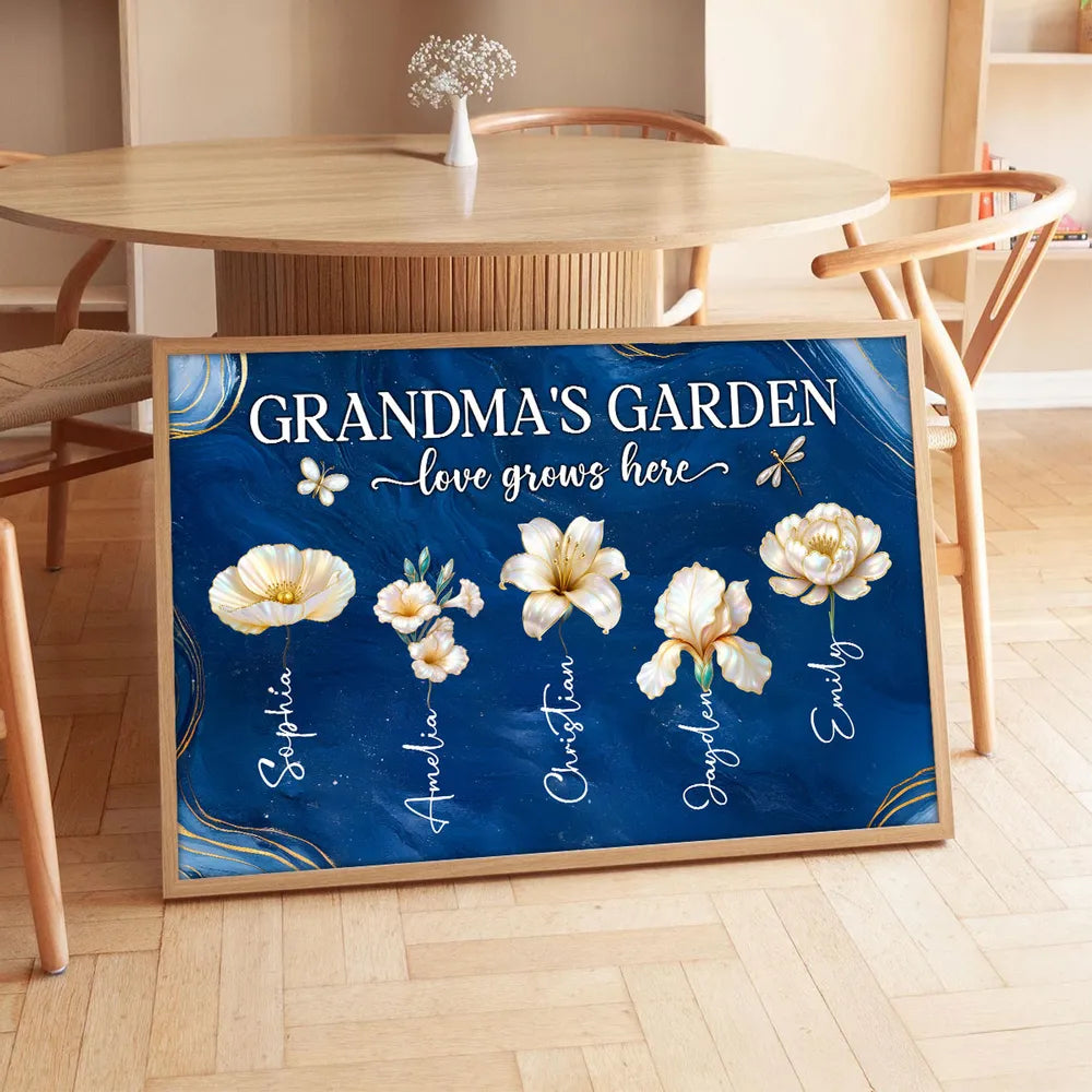 Grandma's Garden Poster - Birth Month Flowers Custom Wall Art for Mother's Day or Birthday, a unique gift for Grandma