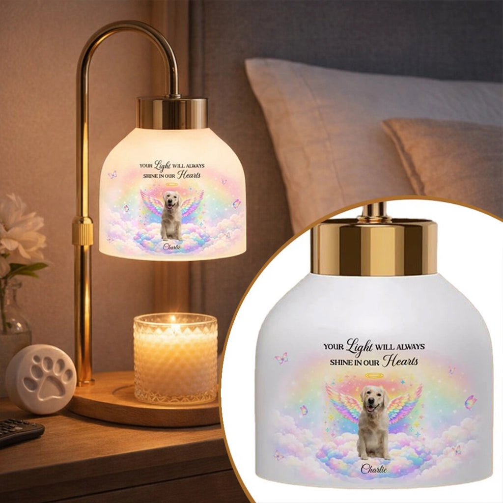 Personalized Pet Memorial Candle Warmer Lamp With Angel Dog Rainbow Clouds, A Unique Sympathy Gift For Dog Lovers