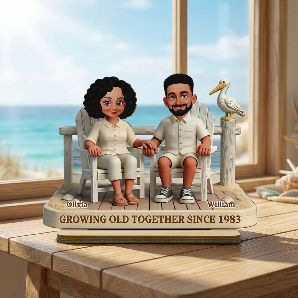 Personalized 2-Layer Wooden Plaque Beach Chair Couple Scene, Unique Anniversary Gift for Husband or Wife, Heartwarming Keepsake