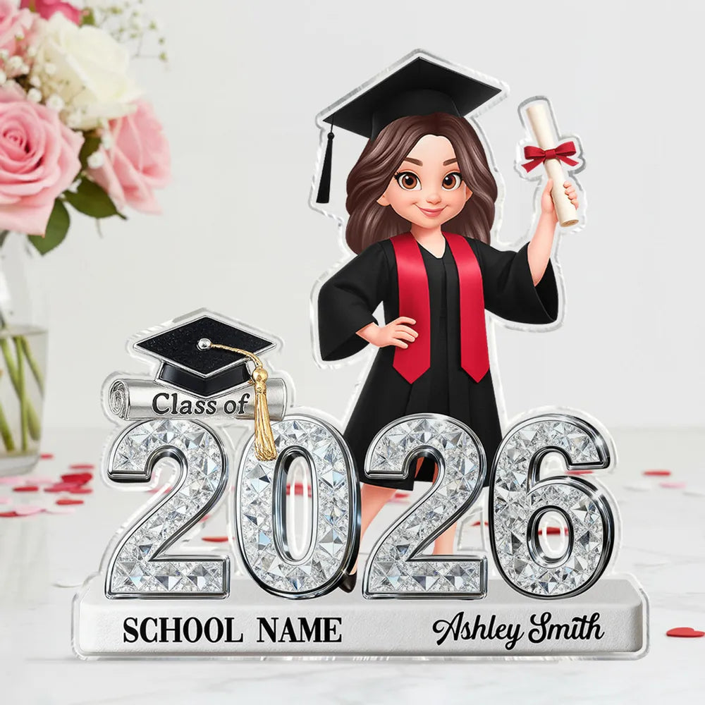Shaped Acrylic Block Plaque for Graduation Decor, Glitter-Style Class of 2026 Grad Figure, Creative Gift