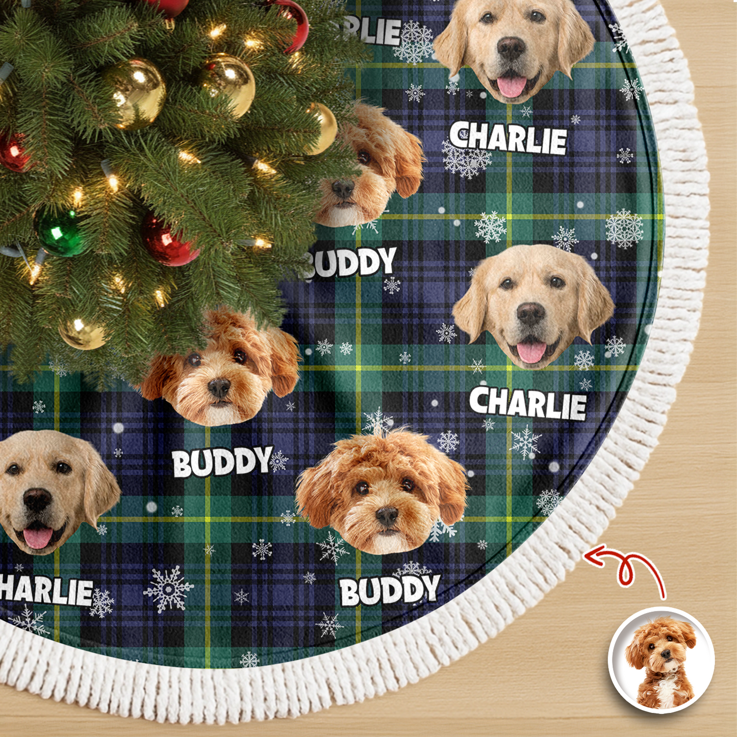Personalized Plush Christmas Tree Skirt with Your Pet Photo – Custom Dog or Cat Holiday Decor, Unique Gift for Pet Lovers