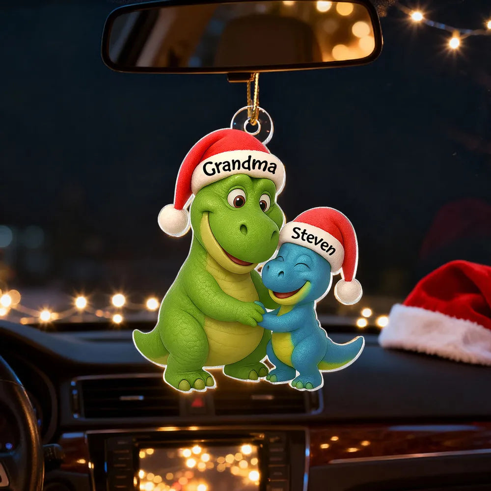 Custom Christmas Dinosaur Family Ornament with Hug Design