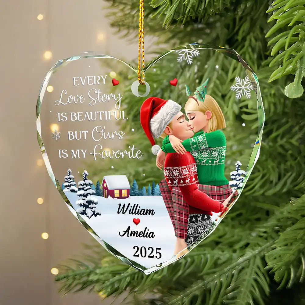 Our Favorite Love Story: Personalized Crystal Heart Christmas Ornament for Couples - Keepsake Gift