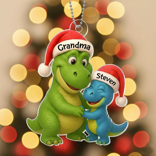 Custom Christmas Dinosaur Family Ornament with Hug Design
