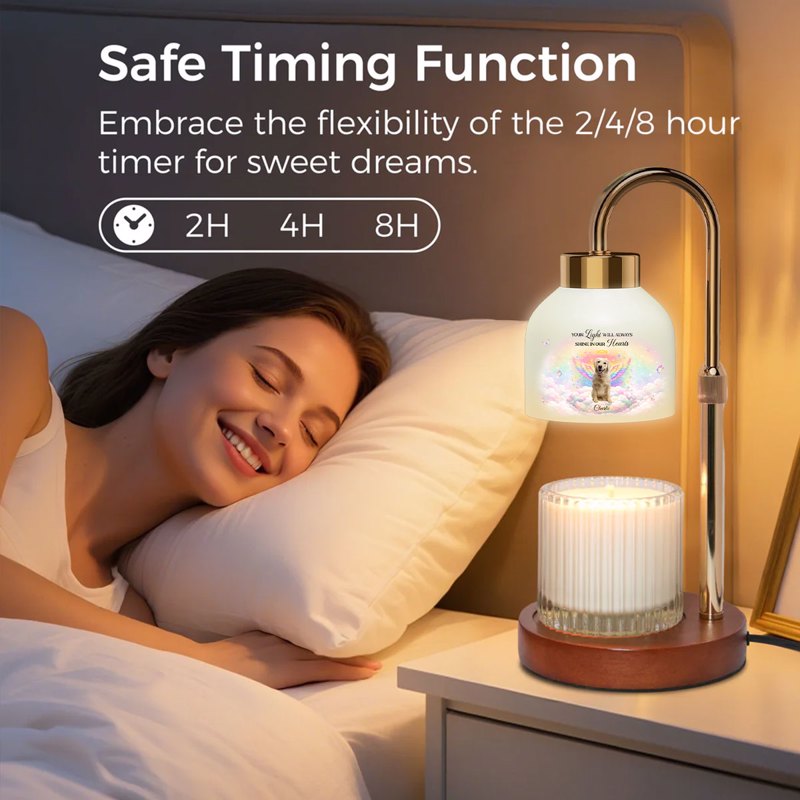 Personalized Pet Memorial Candle Warmer Lamp With Angel Dog Rainbow Clouds, A Unique Sympathy Gift For Dog Lovers