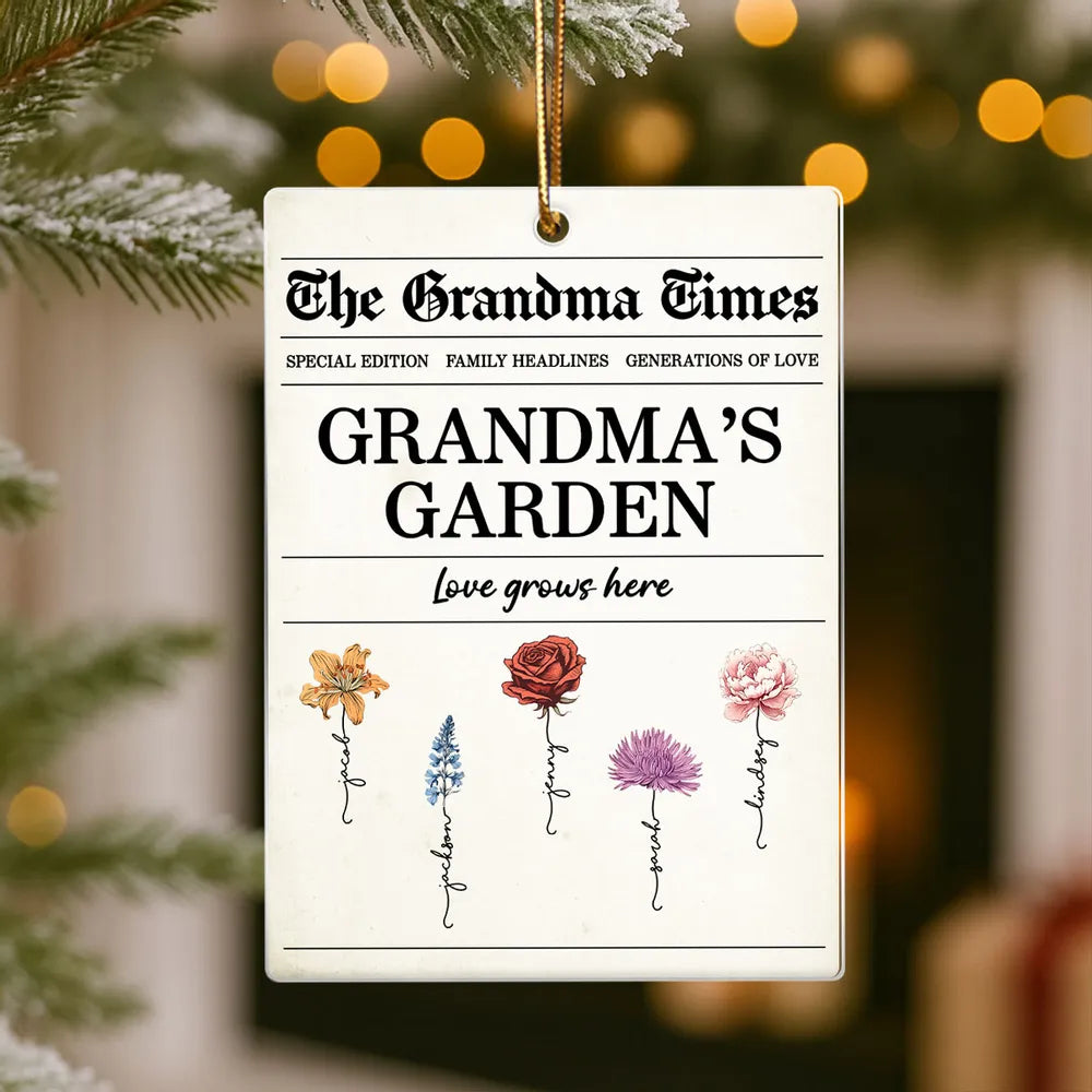 Grandma’s Garden Acrylic Ornament – Newspaper-Inspired Design, A Heartfelt Gift Where Love Grows