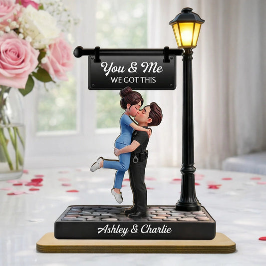 Personalized 2-Layer Wooden Plaque Lamp Post Couple Kissing You & Me We Got This Unique Romantic Gift For Him Or Her