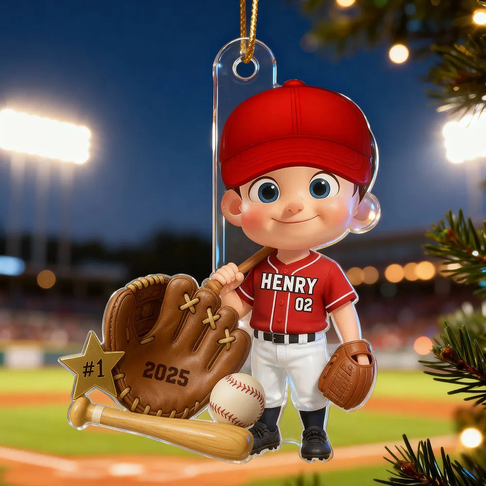 Custom Baseball Player Acrylic Ornament – Perfect Christmas Gift to Celebrate Kids' Passion for Sports