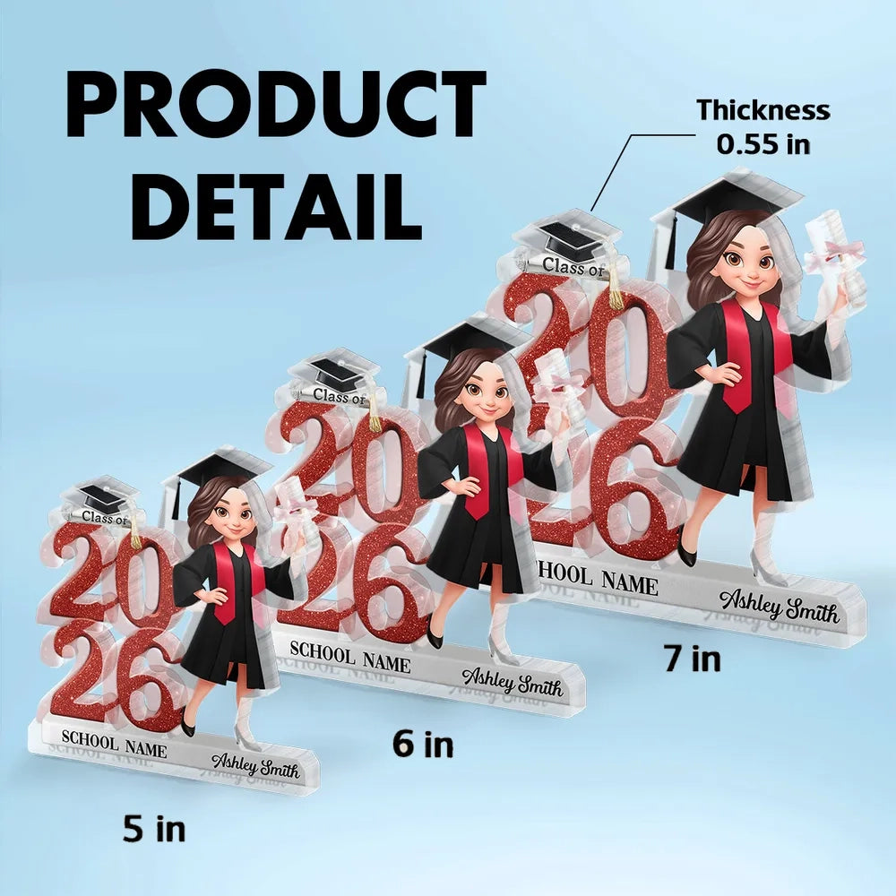 Personalized Shaped Acrylic Block Plaque Graduation Decor, Cute Cartoon Grad Holding Diploma, Unique Gift