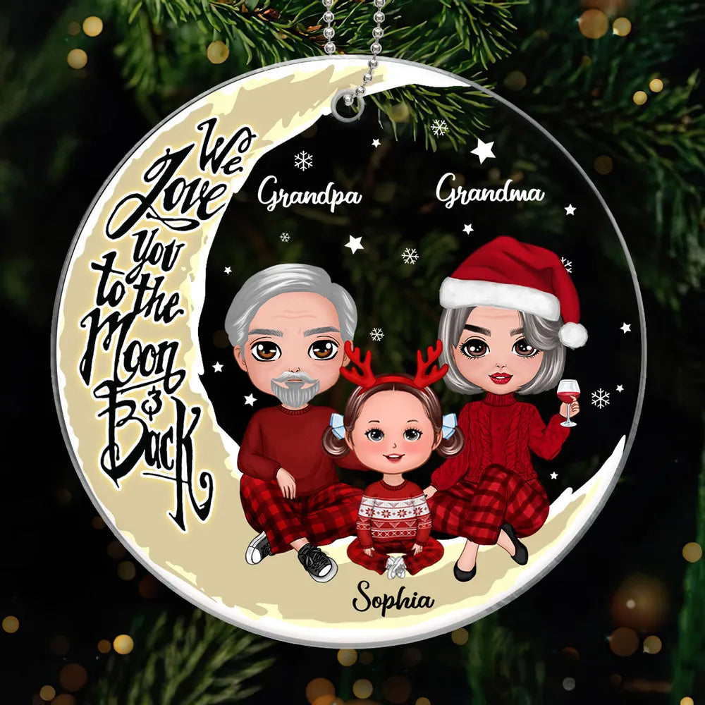 Heartwarming Acrylic Ornament with Moon & Family Scene, Perfect Gift for Grandparents