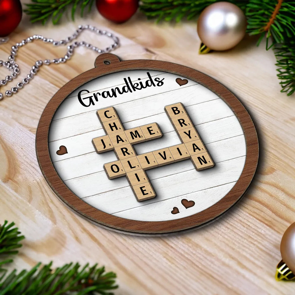 Personalized Grandkids 2-Layer Wooden Ornament - Heartfelt Family Keepsake for Grandparents