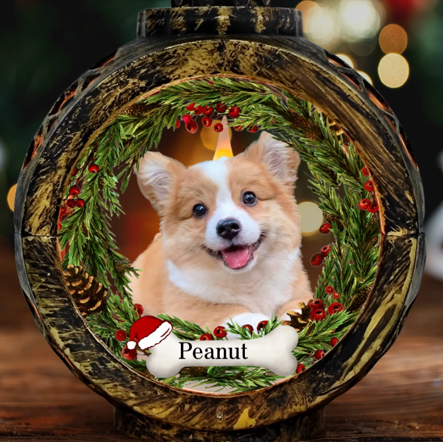 Personalized Pet Memorial Lantern Ornament, Custom Christmas Decoration with Pet Photo and Name