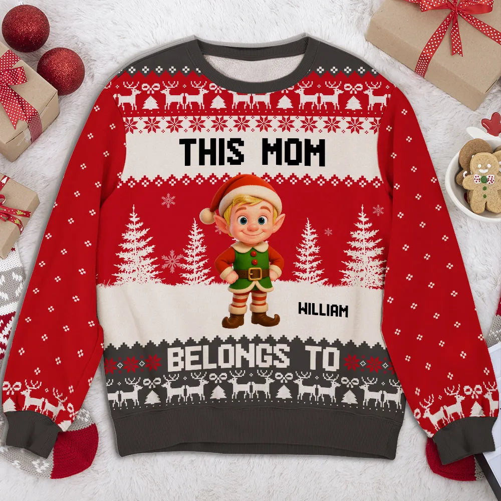 Sweatshirt with Christmas Elves, Custom All-Over Print for Nana, Cozy, Unique Holiday Gift, This Nana Belongs To