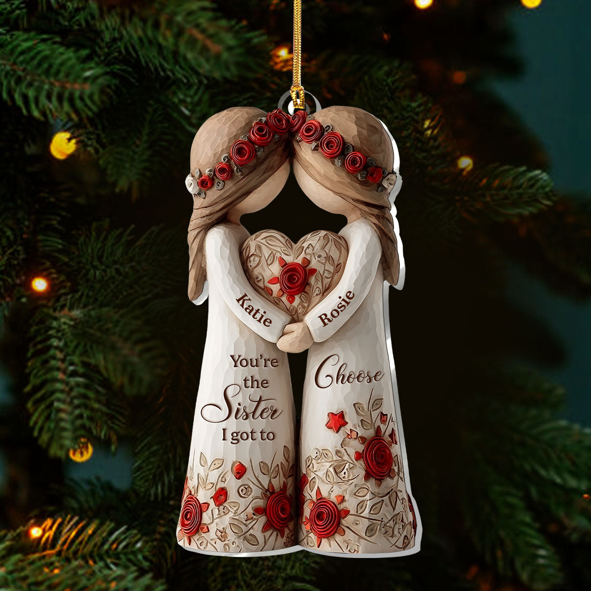 Acrylic Ornament Personalized Sister Gift, Heartwarming Sisters Hugging Heart Design for Holiday Home Decoration, Unique Keepsake