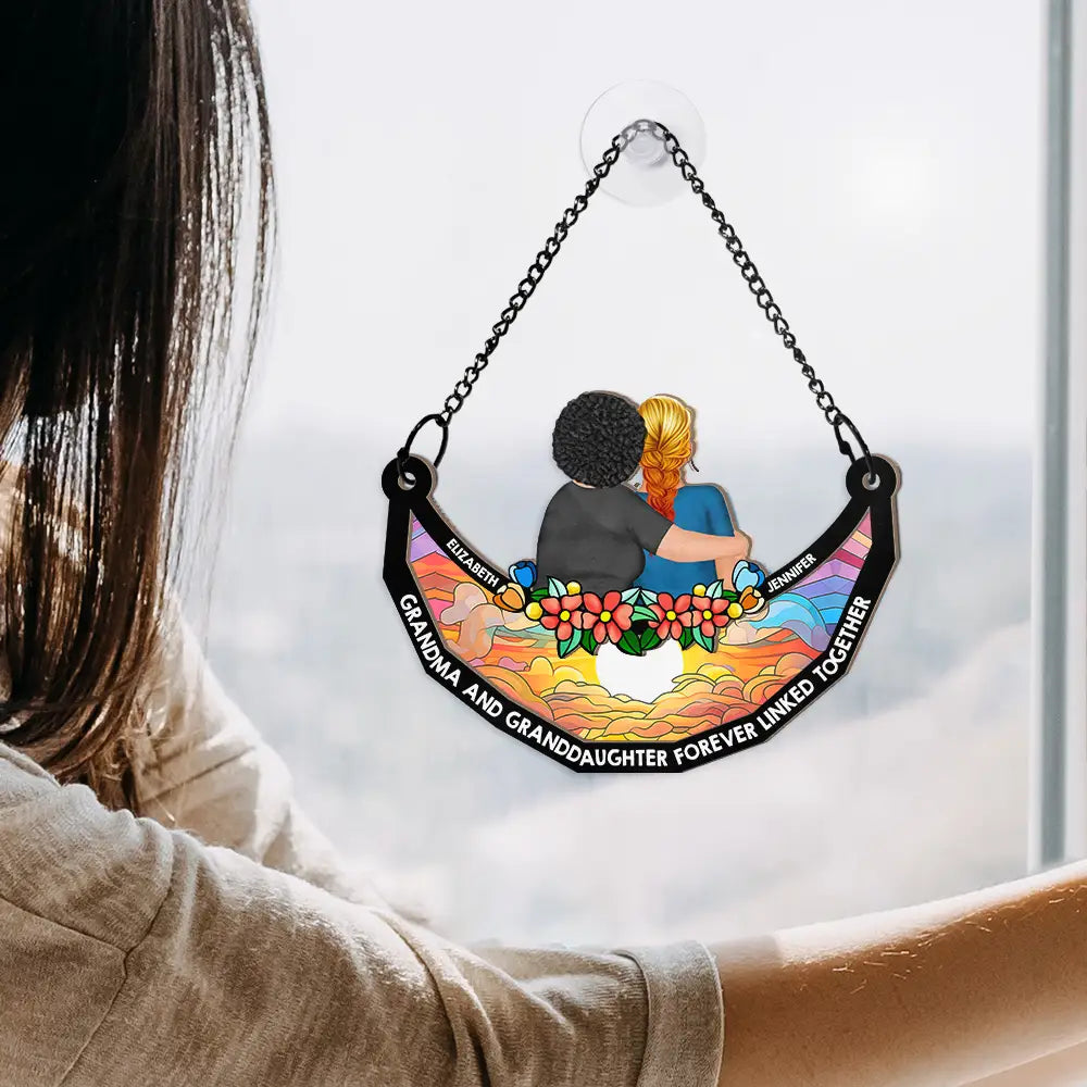 Mother-Daughter Themed Wood and Acrylic Layered Ornament – Warm Hug Design, Personalized Gift for Mother or Daughter