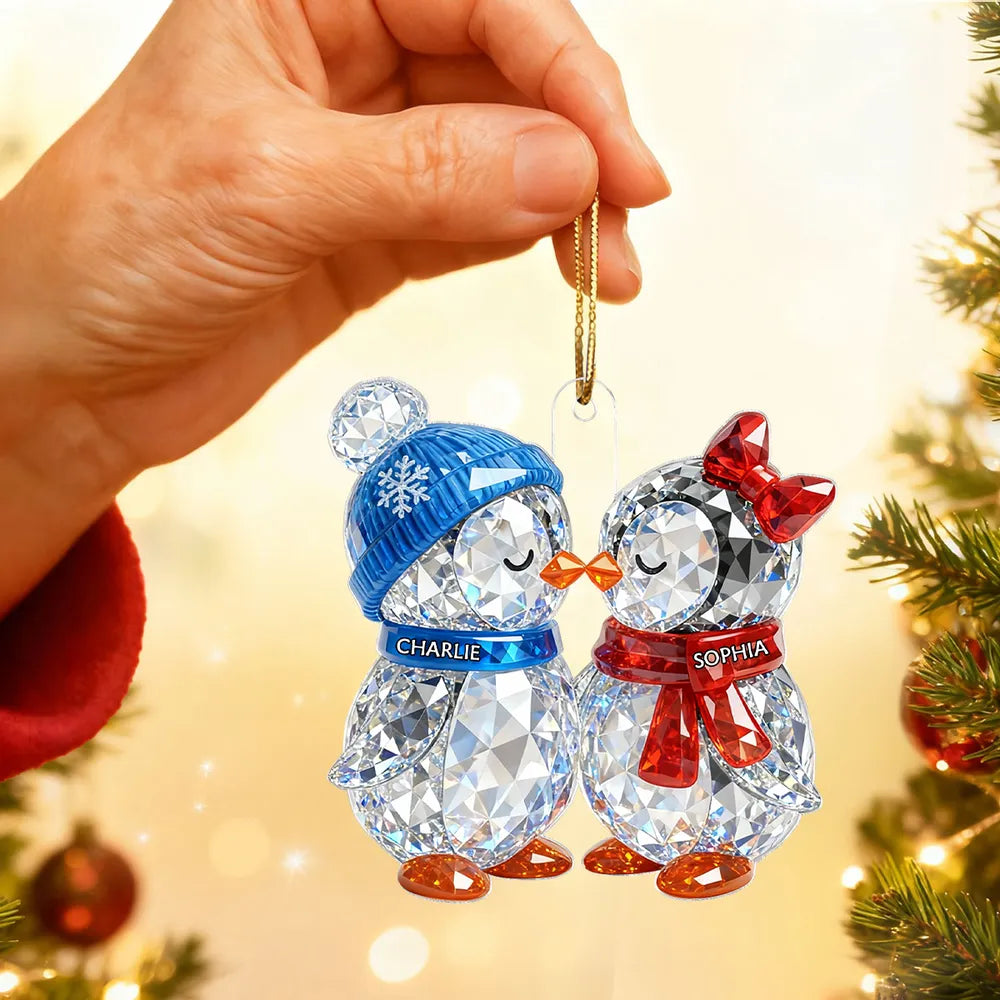 Crystal Effect Christmas Penguins Couple - Personalized Acrylic Ornament - Heartwarming Christmas Gift for Couple