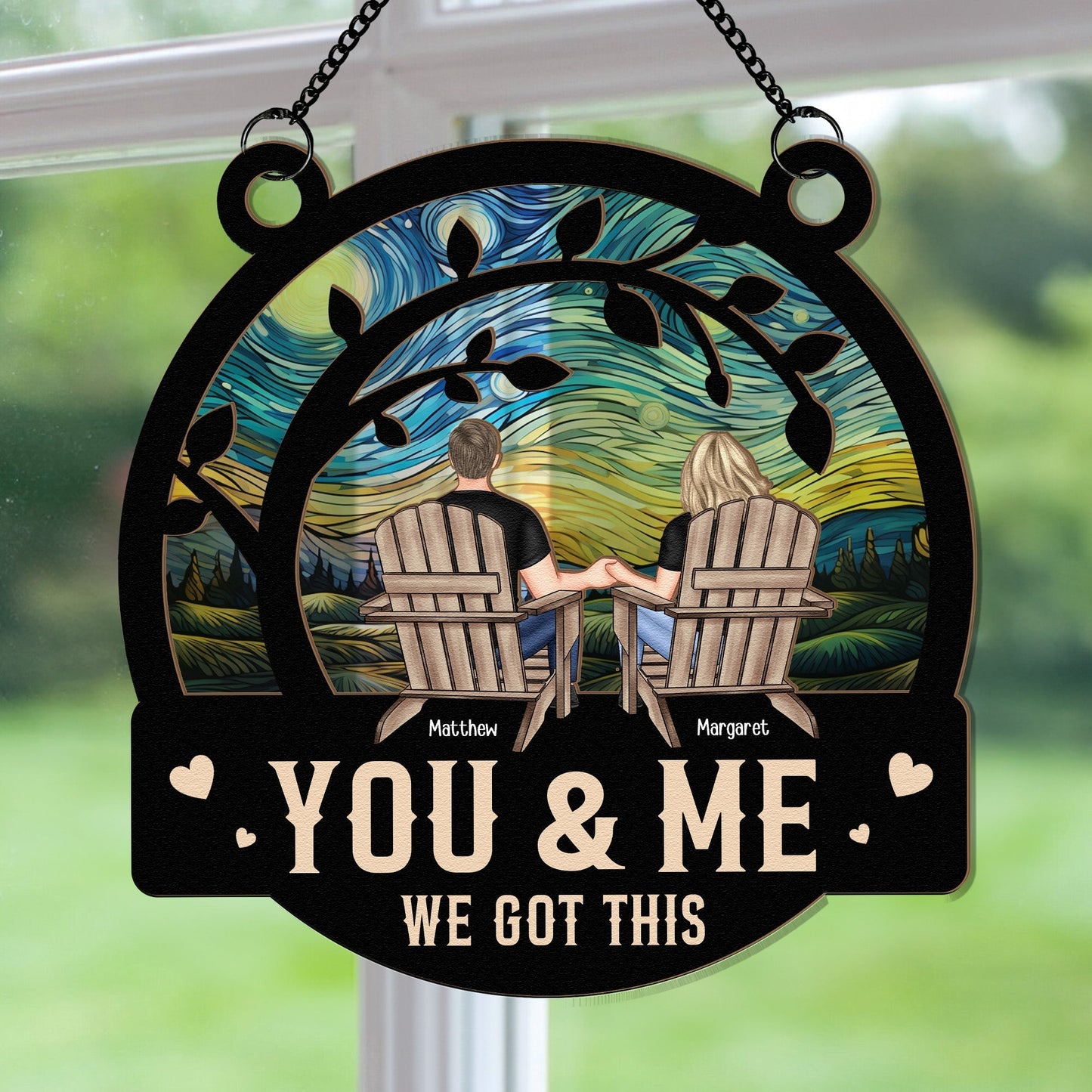 “Not Sisters by Blood but Sisters by Heart” Sunset Ornament – Double-Layer Wood & Acrylic Gift for Besties